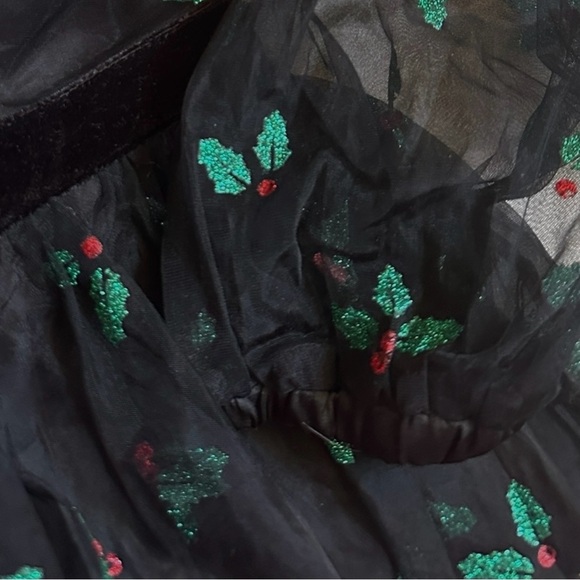Unique Vintage Black Mistletoe Glitter Mesh Holiday Party Dress L 10-12 NWT - Picture 5 of 11